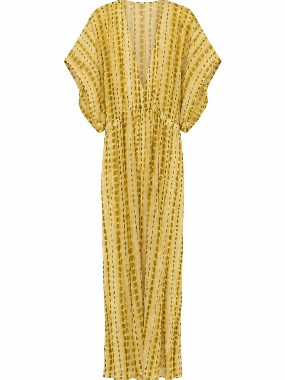 Echo - Striped Yellow Sheer Maxi Duster with Tie-Waist & Tassels